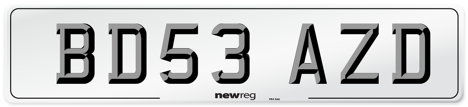 BD53 AZD Number Plate from New Reg